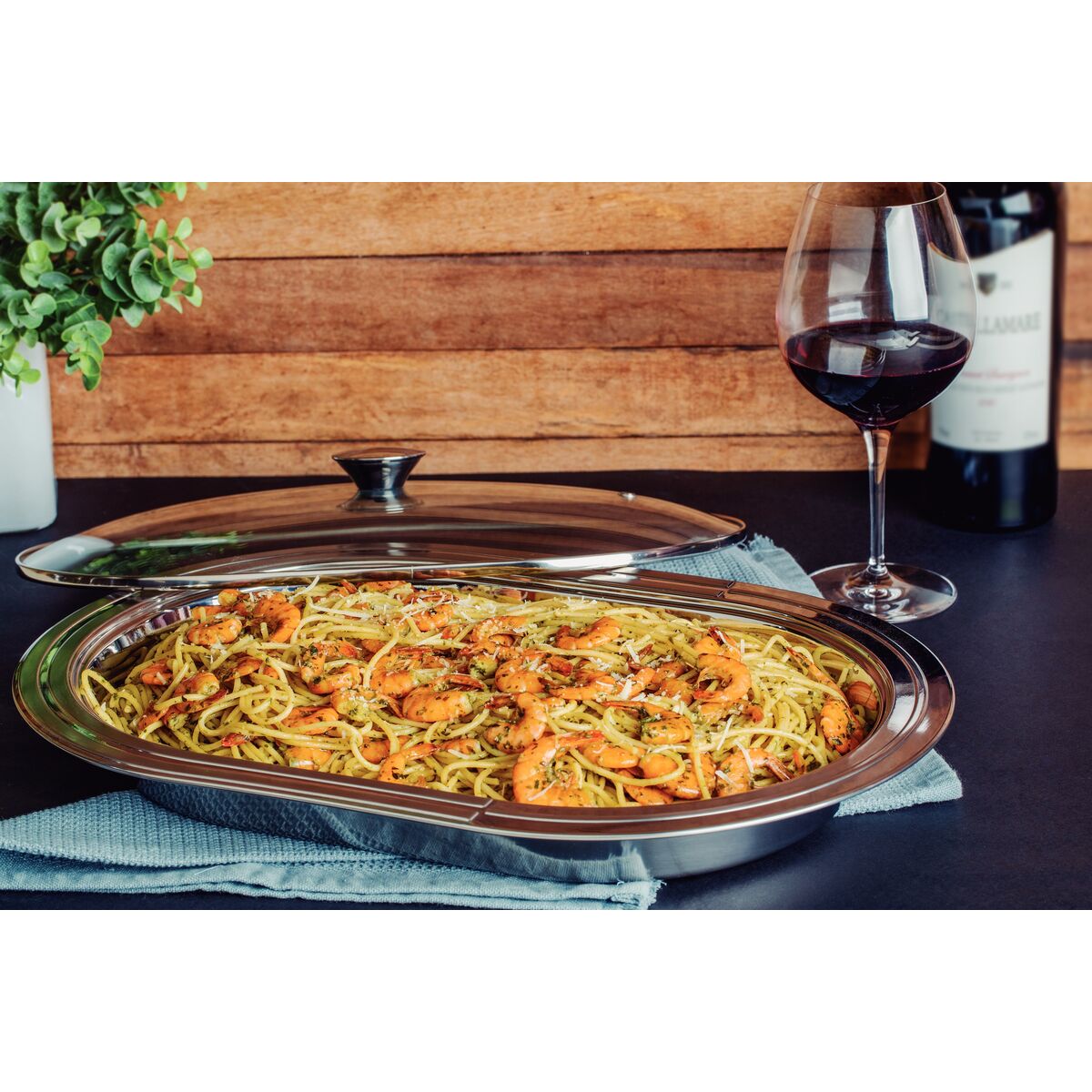 Tramontina Ciclo stainless steel deep serving dish with glass lid 45 cm